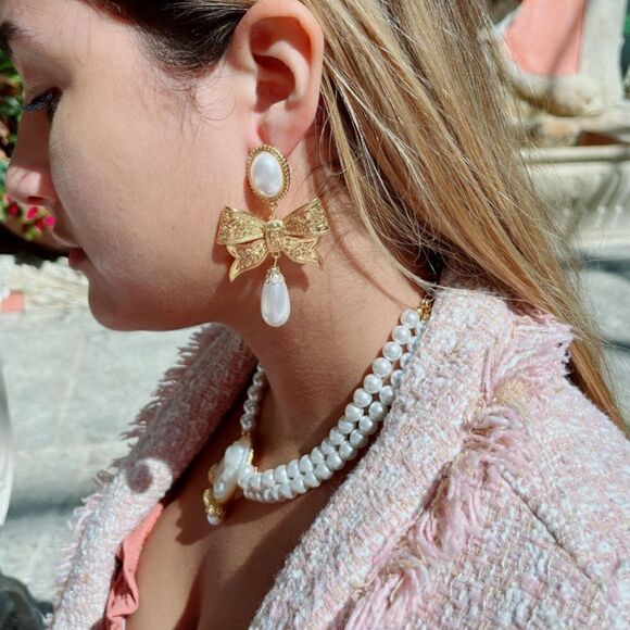 Bow drop earrings A201 - Picture 1 of 6